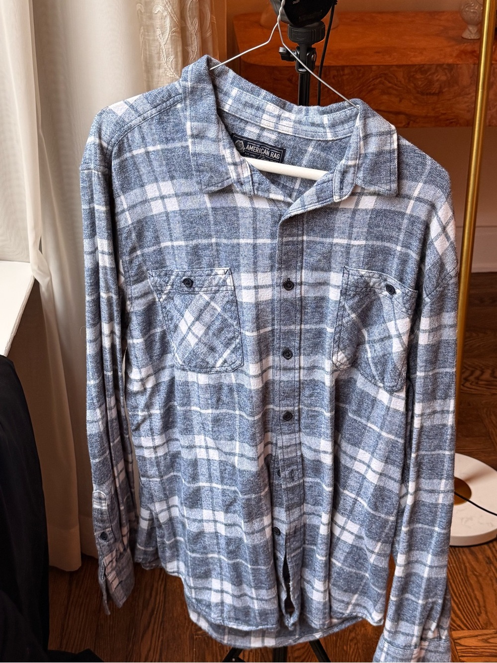 American Rag Blue and White Plaid Button-Up Shirt